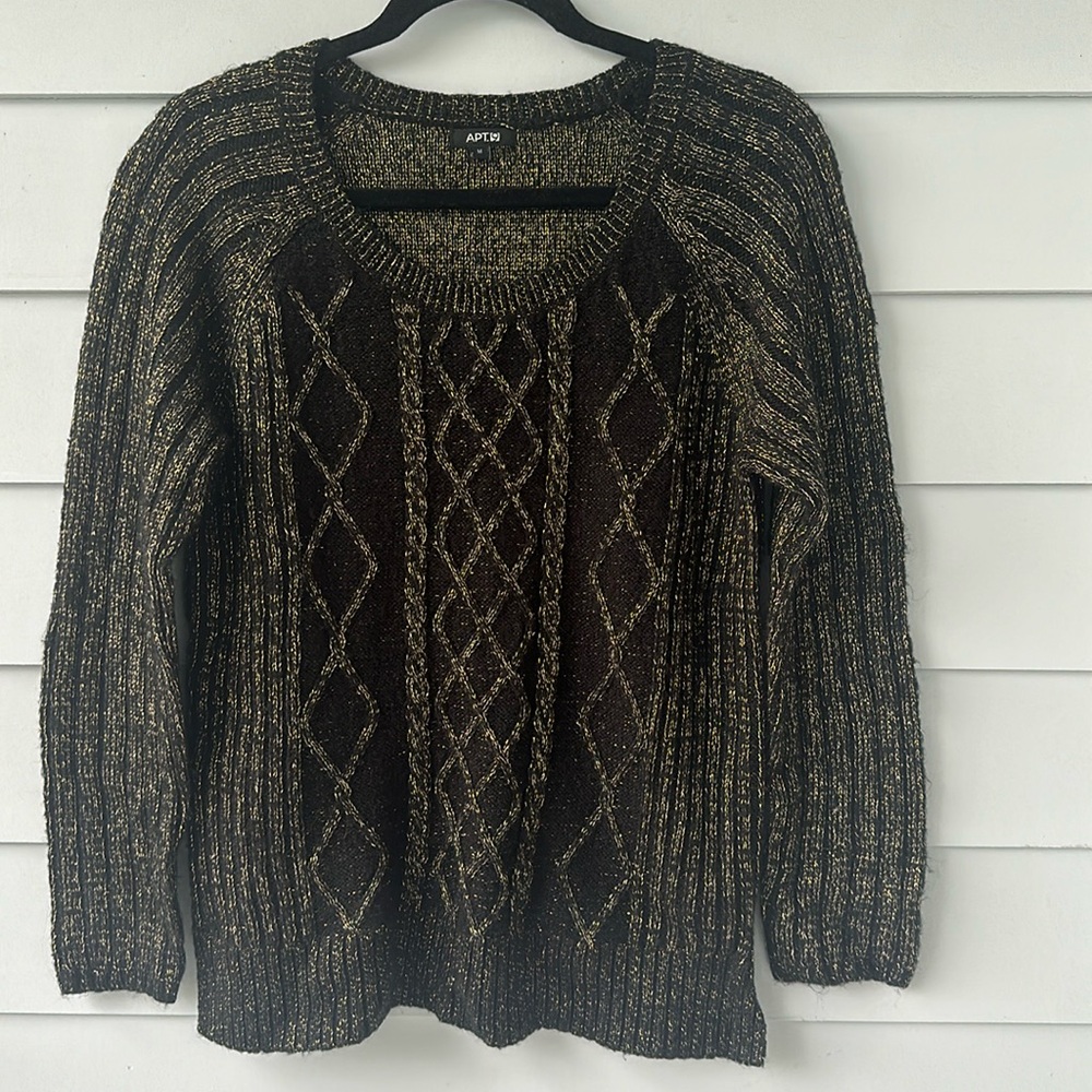 ☀️BOGO Item Apt. 9 Black and Gold Metallic Cable Knit Crewneck Sweater☀️
